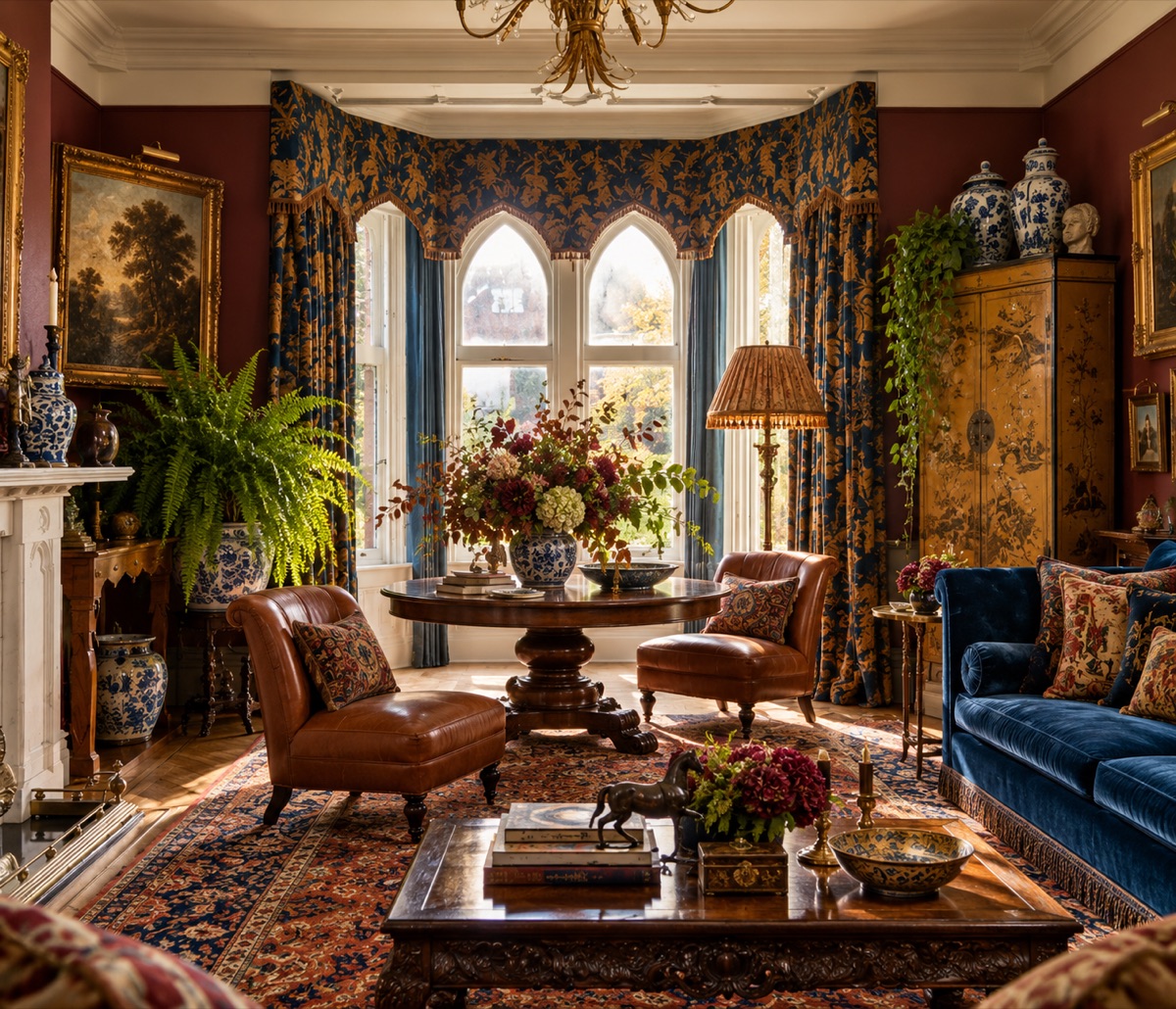 A Gothic Revival interior.